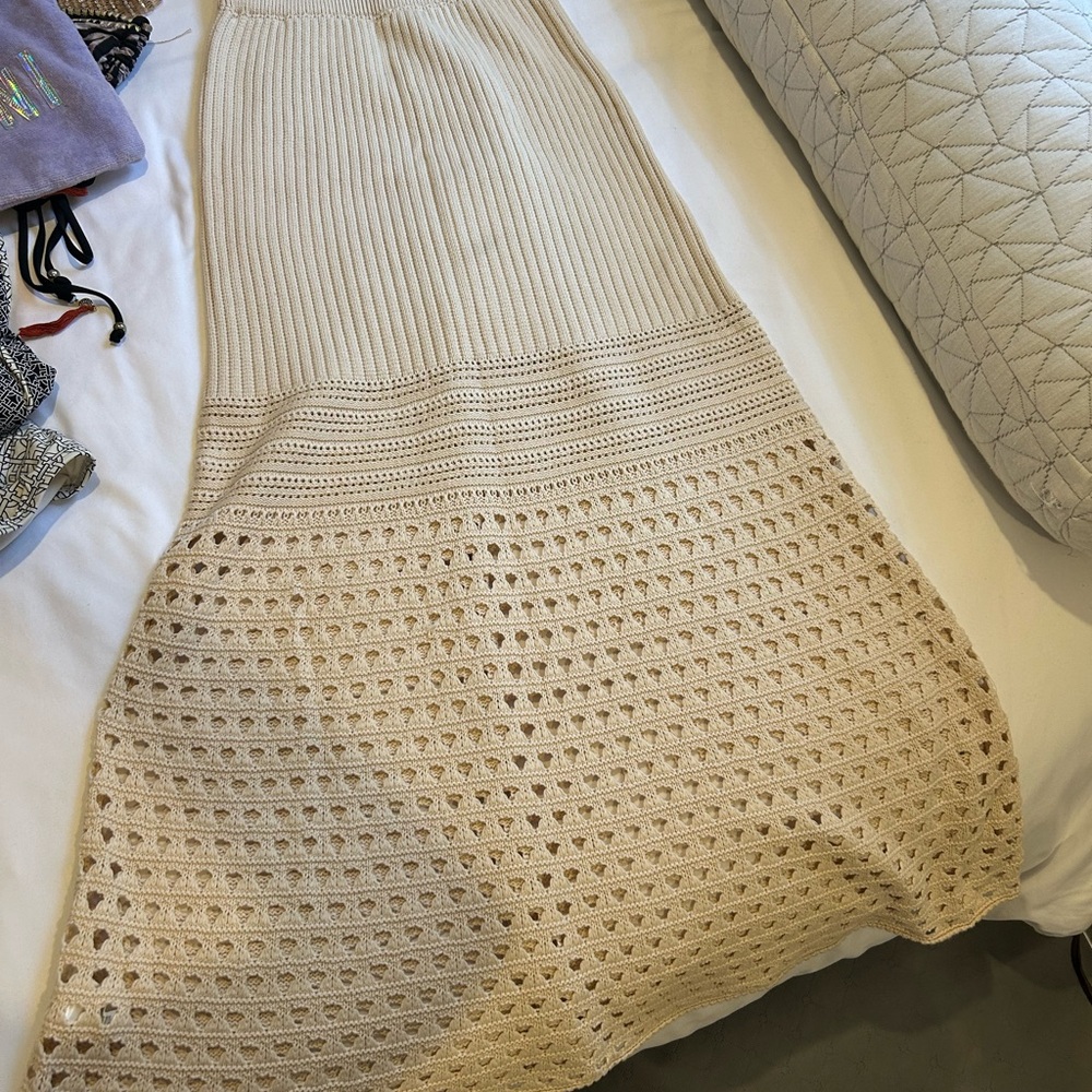 Free People Cream Maxi A-Line Skirt with Ribbed Cut-Out Design